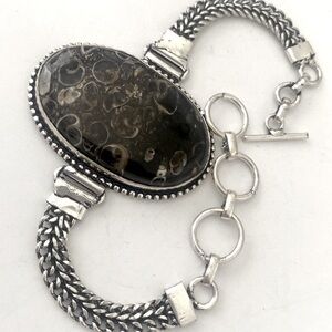 1 2/3 inch Turtella Jasper , 925 marked bracelet size 7-71/2–8